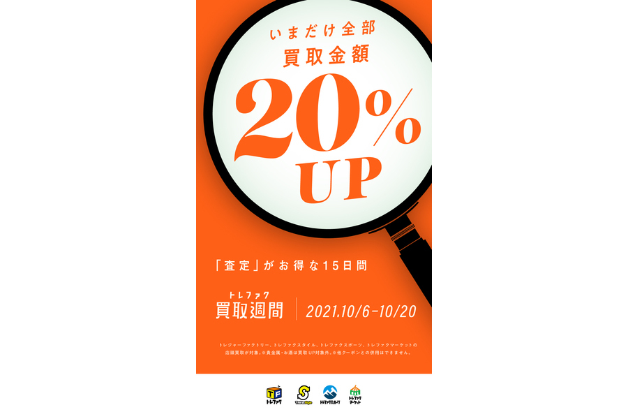 トレファク週間】10月6日～10月20日まで全品買取金額20％UPとなる