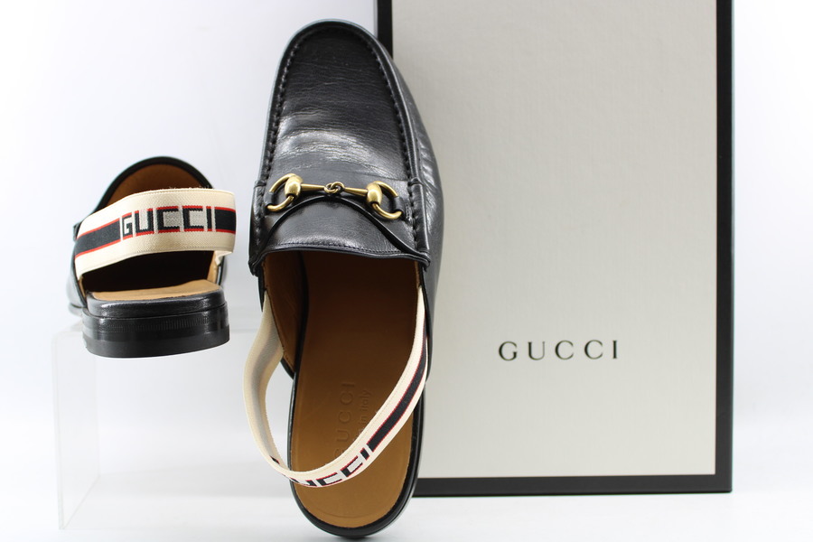 GUCCI/グッチ』19SSホースビット ストライプスリングバックスリッパが