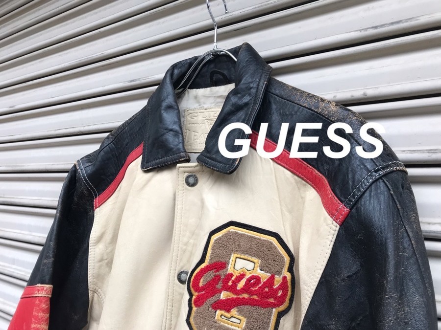 激レア！90s ゲス GUESS 中綿入りスタジャン M（大き目）アースカラー