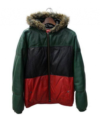 SUPREME (シュプリーム) 12AW LEATHER DOWN JACKET ブラックxレッドx